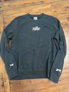 Nike Black Crewneck Sweatshirt with White Logo and Accent Bows